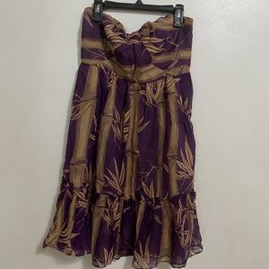 Sunner for Anthropologie Silk Strapless Dress Size 2 Purple Gold